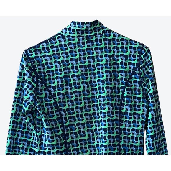 J. Mclaughlin Women's Small Long Sleeve Full Zip Blue Green Geometric Golf Top - Picture 5 of 6